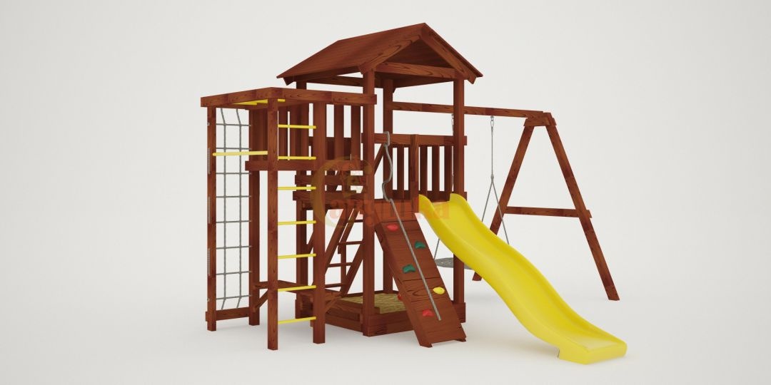 Детская площадка Савушка Мастер 3 с качелями Гнездо 1 метр - Махагон